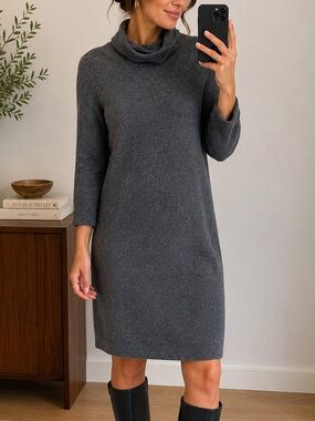 Neiman Marcus 100% Cashmere Turtleneck Sweater Dress Gray Size Small